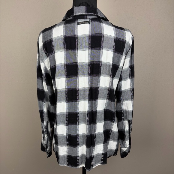 Victoria's Secret Plaid Metallic Sleep Shirt Flannel Button-Down Lace Hem L EUC - Picture 6 of 16